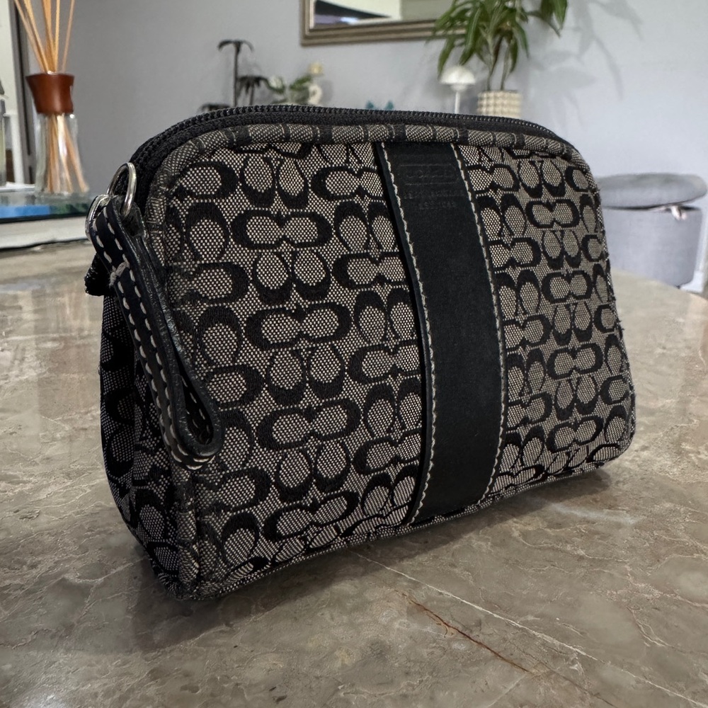 Coach pouch jacquard and leather signature small cc